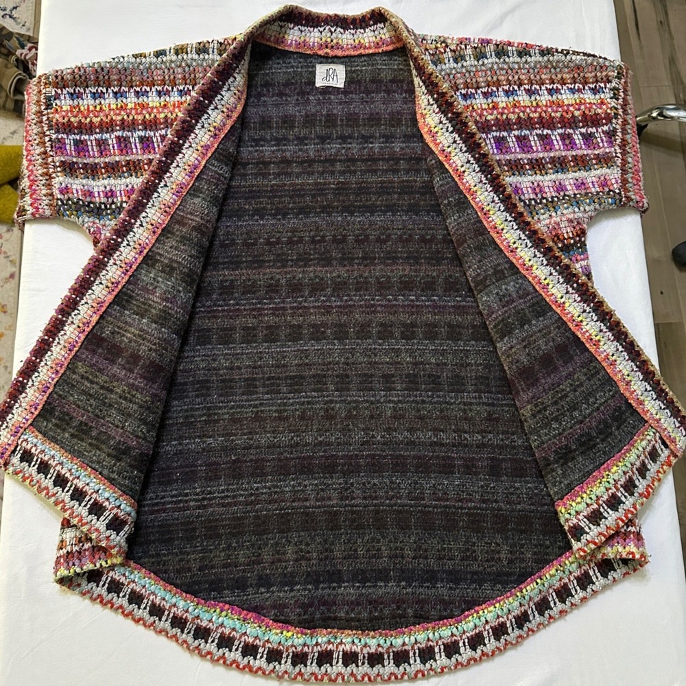 Anthropologie dRA Kimono Cardigan M Chunky Rainbow Boho Eclectic Folk Open Front - Picture 4 of 10